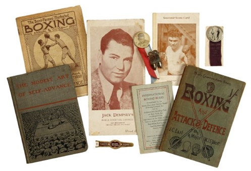 Vintage Boxing Lot of (9) Including Pins, Handbooks, and Scorecards